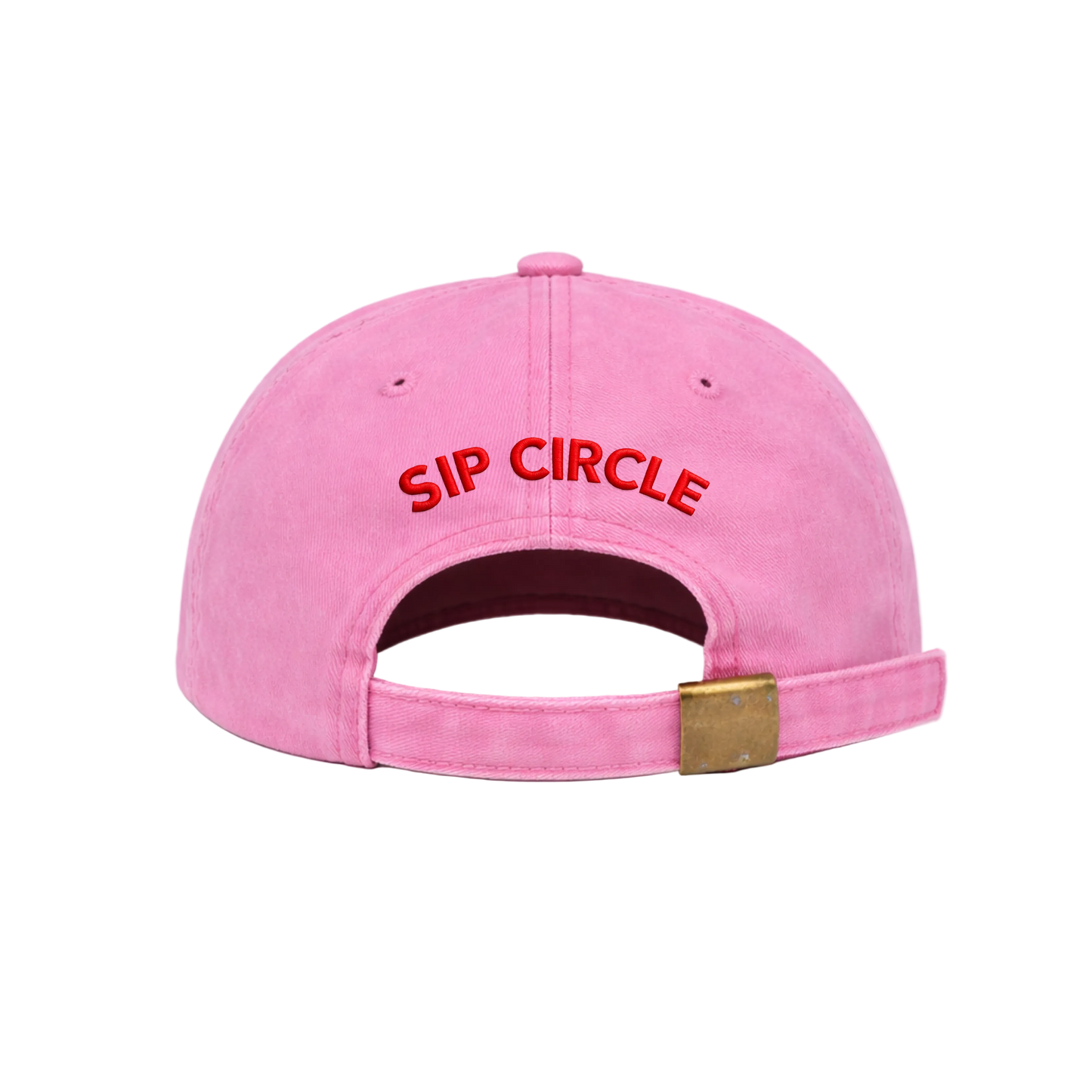 Pink cap with 'SIP CIRCLE' text on a white background