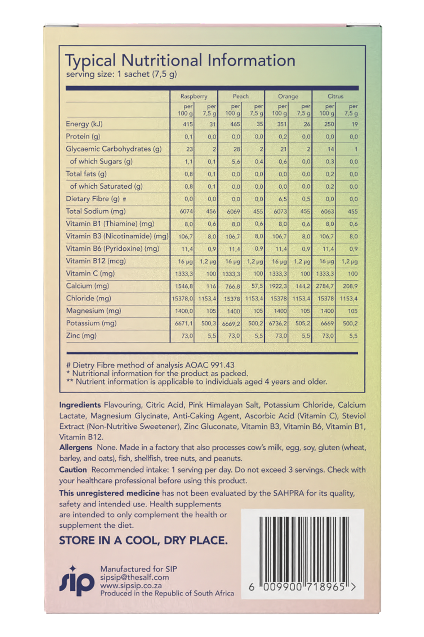 Nutritional information and ingredients list on a product packaging label.