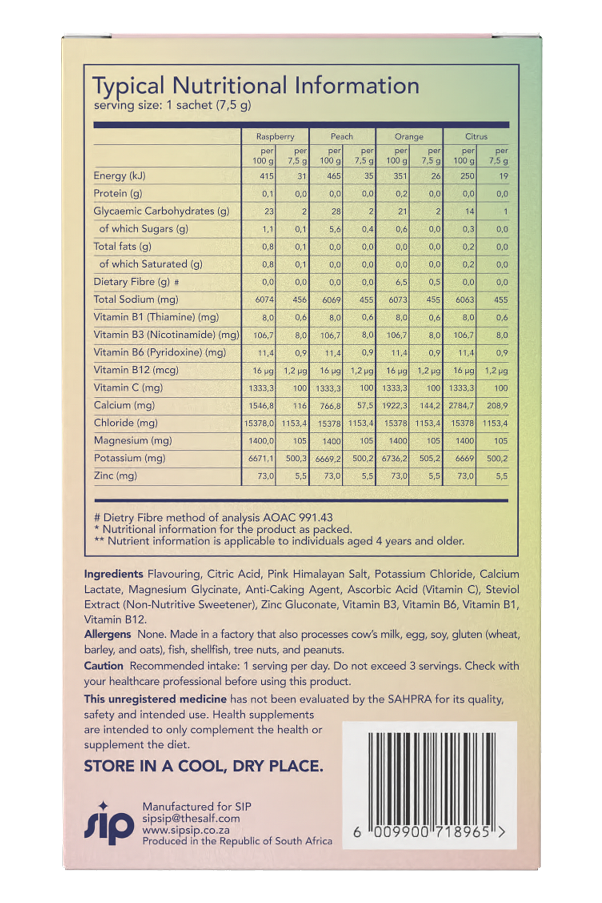 Nutritional information and ingredients list on a product packaging label.
