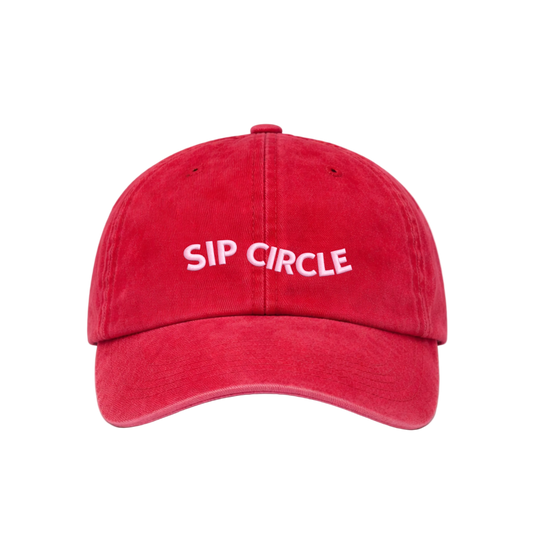 Red cap with 'SIP CIRCLE' text on a white background